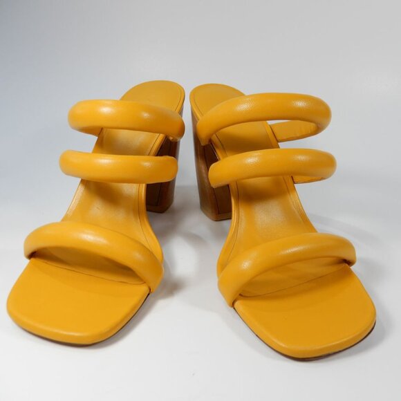 VINCE Dara Tubular Three-band Slide Sandals 8.5 Papaya Yellow Leather NEW $330 - Picture 8 of 15